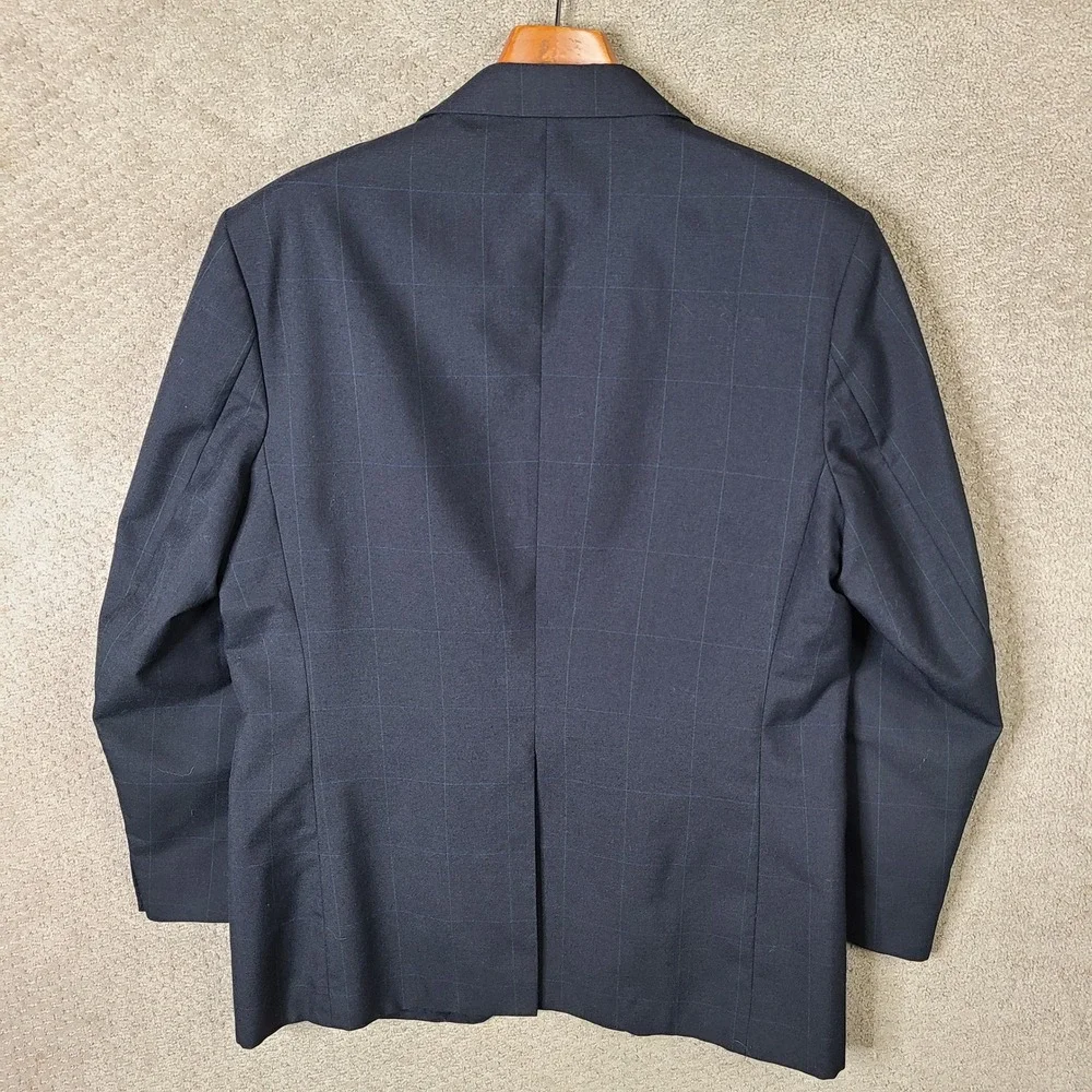 Vintage Farah Suit Mens 44L Blue Green Check‎ 2 Piece Wool Blend Pleated 36x28